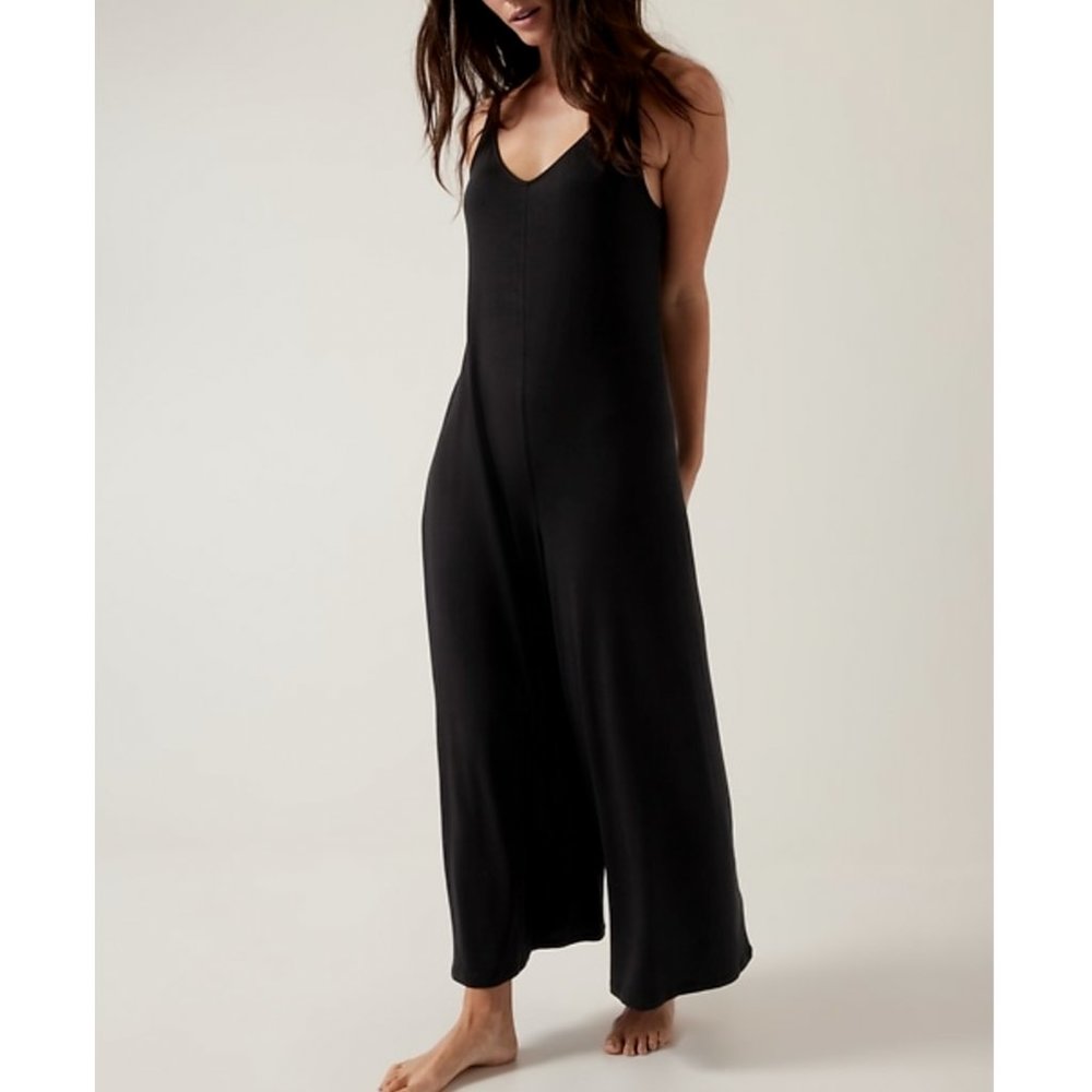 Athleta Black V-Neck Wide-Leg Jumpsuit Pajama